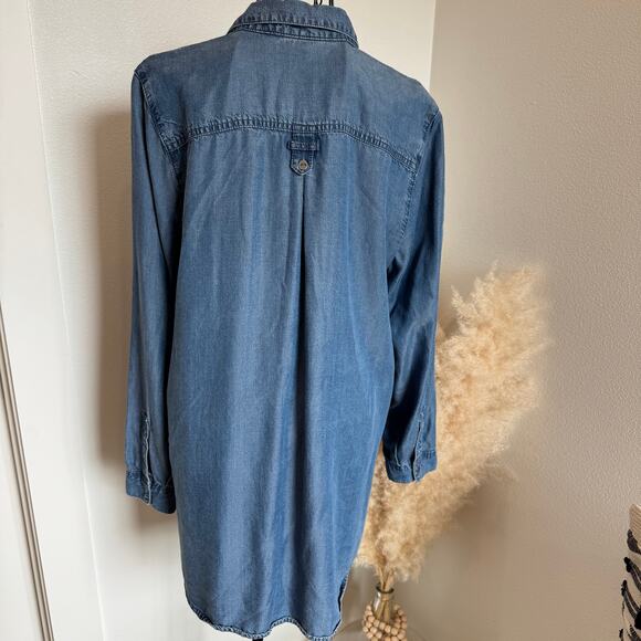 J.Jill Chambray Denim Button Up Side Button Slit Oversized Tunic Top Medium - Picture 6 of 11